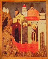 Икона Явление Пресвятой Богородицы преподобному Кириллу Белозерскому в Симоновском монастыре